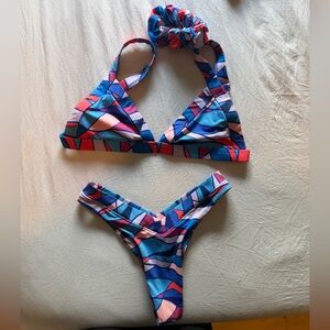 Oneone swim Colorblock Geometric Bikini Set in Blue and Pink